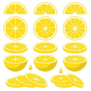 Set of fresh lemon slices