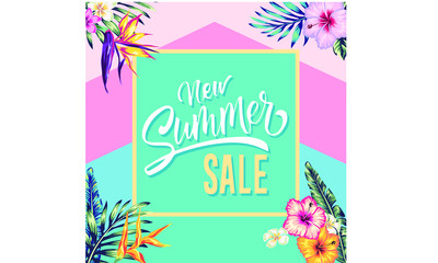tropical collection with exotic flowers and leaves vector design isolated elements on the white, tropical flowers and palms summer banner graphic background exotic floral invitation flyer