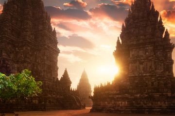 Amazing sunrise at Prambanan Temple. Indonesia