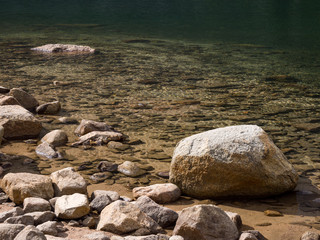Rocks in Clear Water, Mountain Lake, Pond Shore