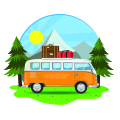 Old retro traveling van around the world traveling around the world finding new adventures in the mountains