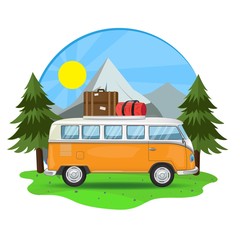 Old retro traveling van around the world traveling around the world finding new adventures in the mountains
