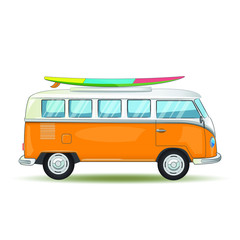 Old retro van traveling around the world finding new adventures