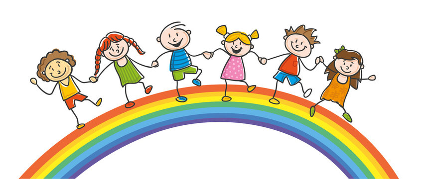 Kinder auf Regenbogen
