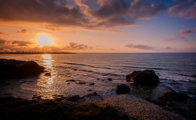 Beauty Atlantic coast with cliff,beach,ocean and sky with clouds.
