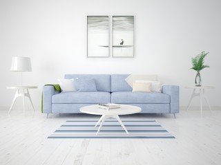 Mock up compact living room with comfortable stylish sofa and trendy hipster background.