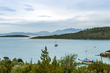 Bodrum, Turkey, 28 May 2011: Gulet Wooden Sailboats at Cove of Yaliciftlik Kargicik