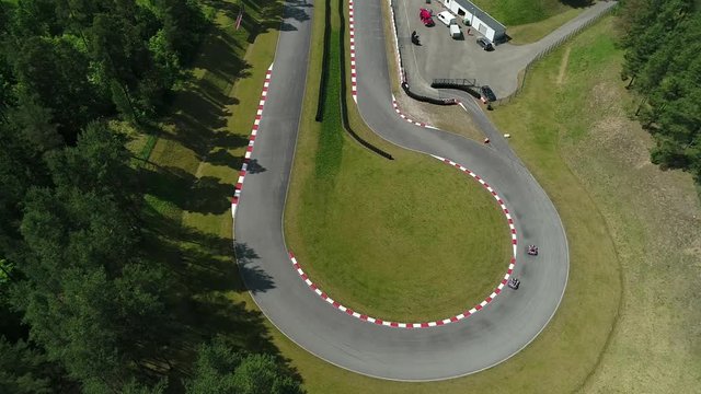 Aerial Go Kart Racing Track. Sunny Summer Day Karting Competition