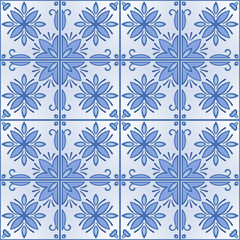 Seamless background with tilework, blue tale wallpaper, azulejo vector illustration