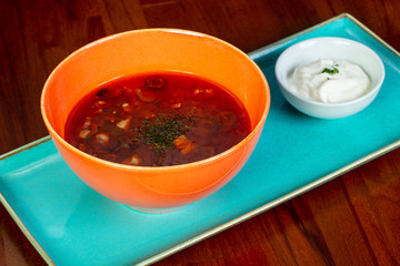 Soup Solyanka with cream