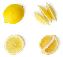 Fresh lemon, half and sliced valleys on a white, isolated. The view from the top.