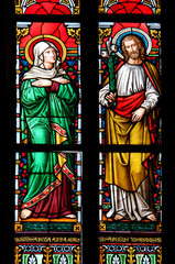 Fototapeta premium Sant'Anna e San Giuseppe; vetrata dell'antica chiesa parrocchiale di Gries, Bolzano