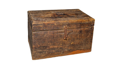 Ancient, brown chest, isolated on white background