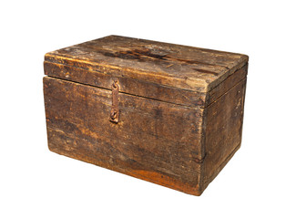 Ancient, brown chest, isolated on white background