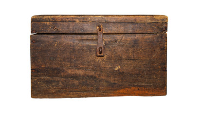 Ancient, brown chest, isolated on white background