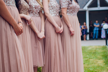 Glorious bridesmaids in pink dresses