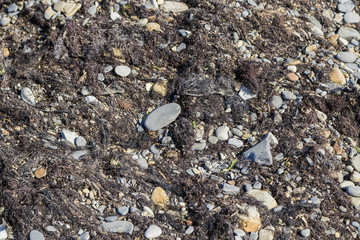 Stone pebbles texture background for interior exterior decoration and industrial construction concept design.