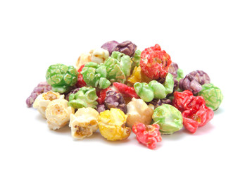 Multiflavored Candy Popcorn on a White Background