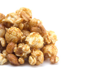 Caramel and Peanut Popcorn on a White Background