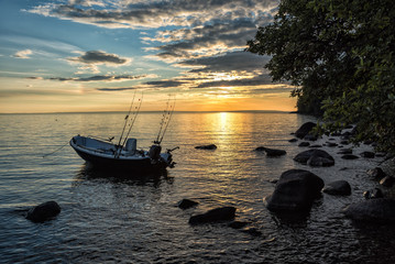 Fishing sunset on Vattern lake