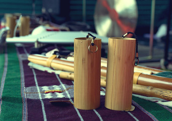 French Koshi song Wind chimes hand Bell. esoteric musical instruments. A shaman's drum.
