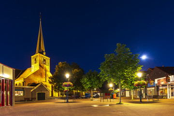 Village square in Zoeterwoude-dorp during dusk. A small town in the Netherlands