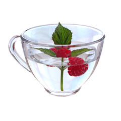 Menu diet plan or program, a glass of cocktail berries, diet food fresh fruits, isolated on a white background under clipping path. Weight loss and the concept of detoxification