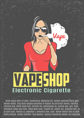 Poster For Vape Shop.Vintage color emblem.Vector illustration