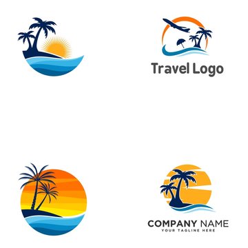 travel logo, beach vector illustration