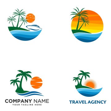 travel logo, beach vector illustration
