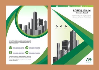 modern cover, brochure, layout for annual report with city background
