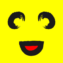 Funny laughing sketchy face painted with a rough brush. Grunge, graffiti, watercolour. Cool square card, poster, print, sticker, label.