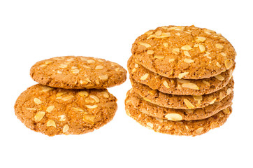 Cookies with oat flakes, nuts, isolated on white. Studio Photo 