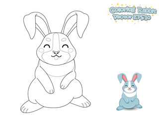 Coloring The Cute Cartoon Rabbit. Educational Game for Kids. Vector illustration.