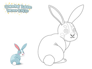 Coloring The Cute Cartoon Rabbit. Educational Game for Kids. Vector illustration.