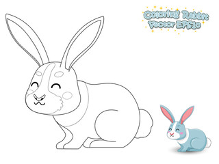 Coloring The Cute Cartoon Rabbit. Educational Game for Kids. Vector illustration.