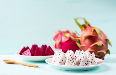 Slice dragon fruit ready for eating, tropical fruit