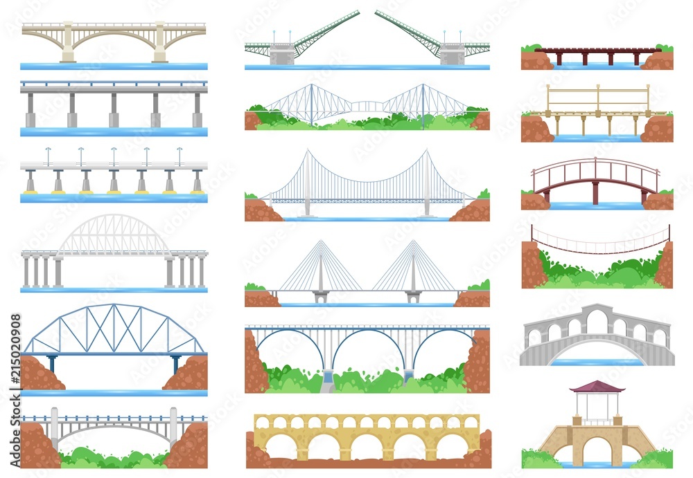 Wall mural bridge vector urban crossover architecture and bridge-construction for transportation illustration b