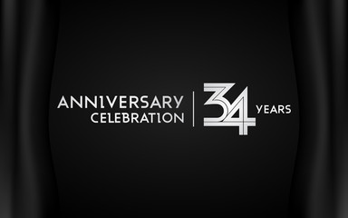 34 Years Anniversary Logotype with   Silver Multi Linear Number Isolated on Dark Background