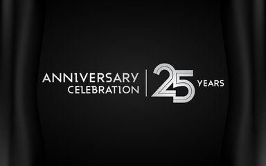 25 Years Anniversary Logotype with   Silver Multi Linear Number Isolated on Dark Background