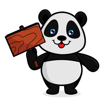 Panda hold wood sign