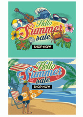 tropical summer beach flyer design set