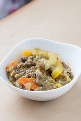 Homemade Japanese curry in a white bowl
