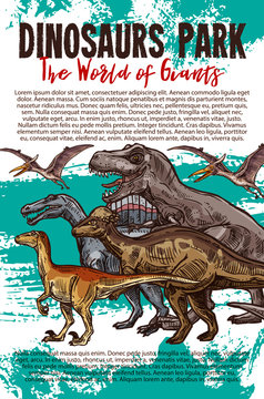 Dinosaurs adventure park banner with dino animals