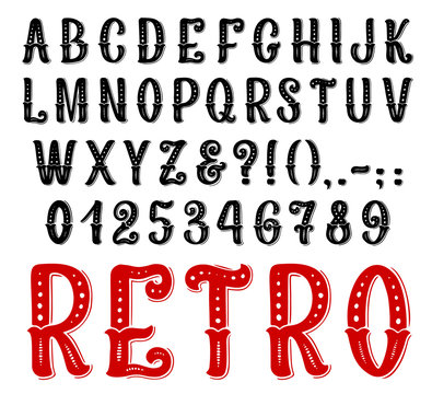 Retro decorative font, full symbols and letters