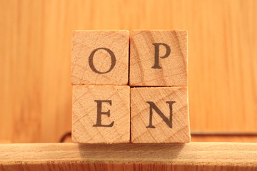 Wooden Block Text of Open