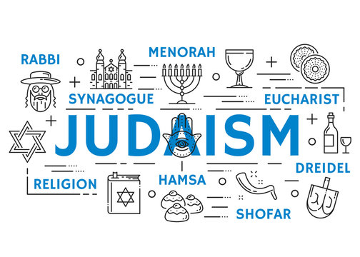 Judaism Religion Symbols, Thin Line Icons