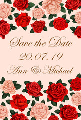 Save the Date rose flower wedding invitation