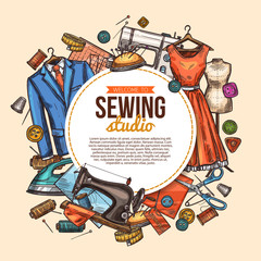 Sewing studio sketch poster for tailor shop