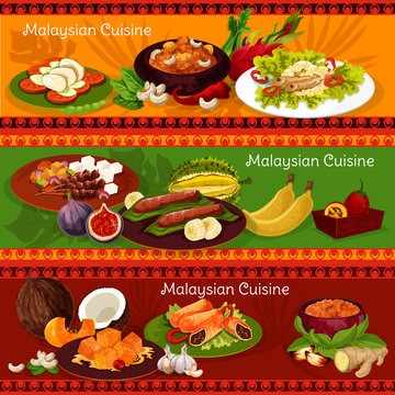 Malaysian cuisine banners with asian dishes